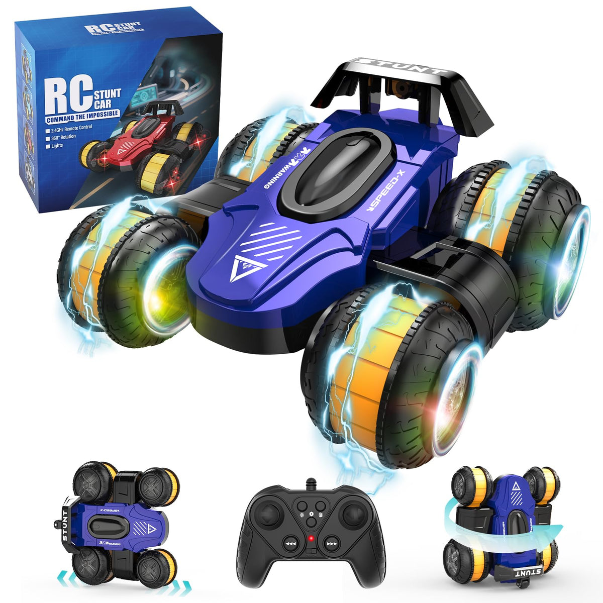 Vmiya blue RC car upright stunt for indoor play