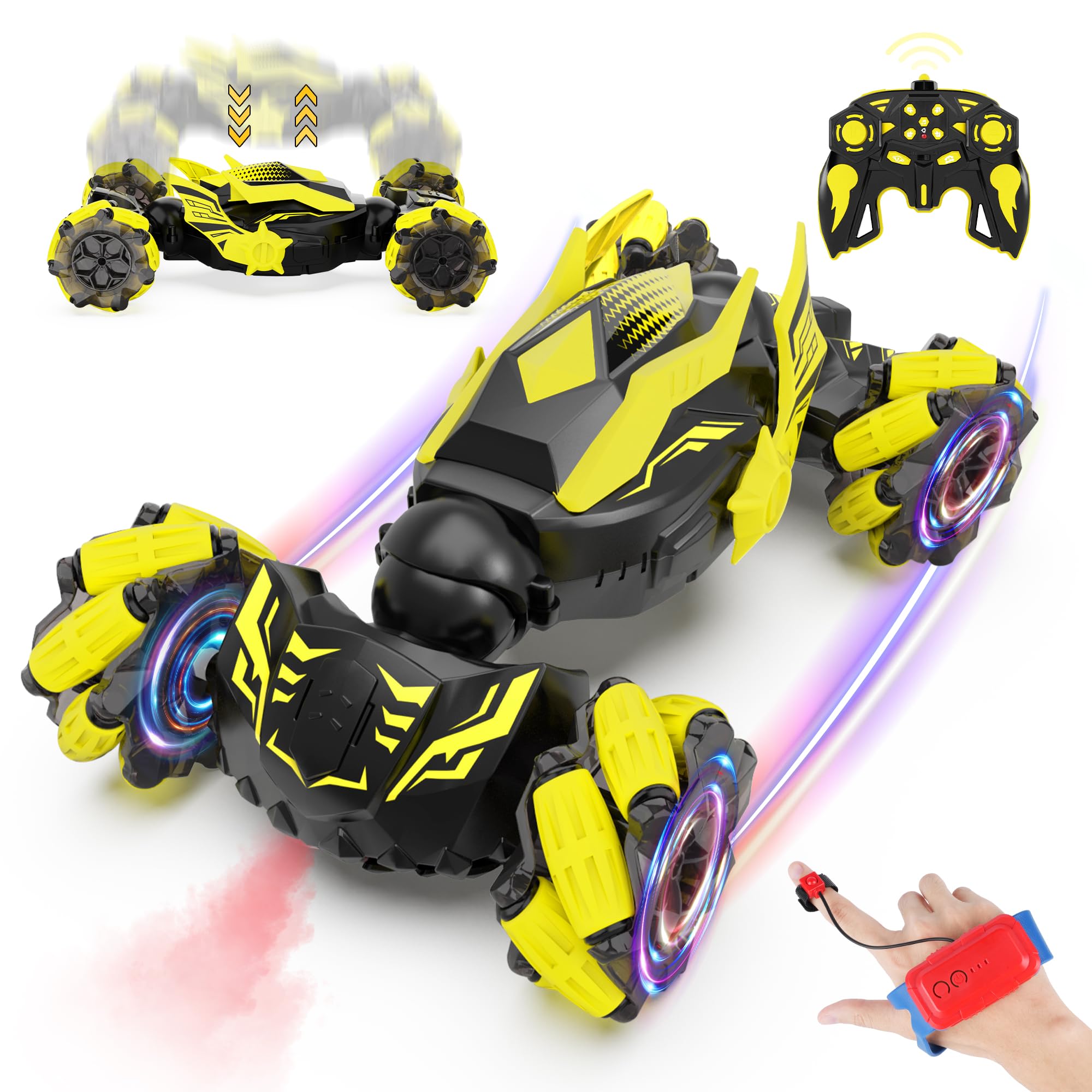 Vmiya Gesture RC Stunt Car front view with bright lights for off-road play.