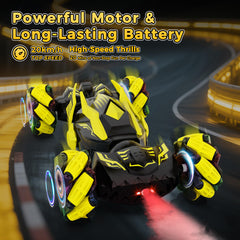 Vmiya Gesture RC Stunt Car side view showing 4WD grip for carpet and gravel.