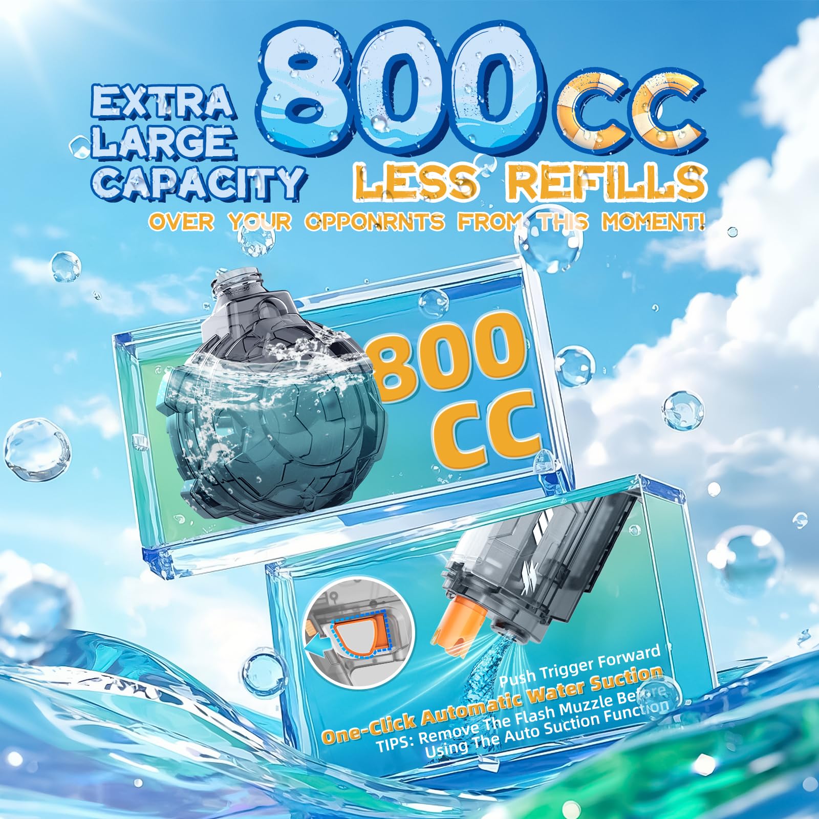 Vmiya water gun long-range reaches 26-33 feet for precise hits.