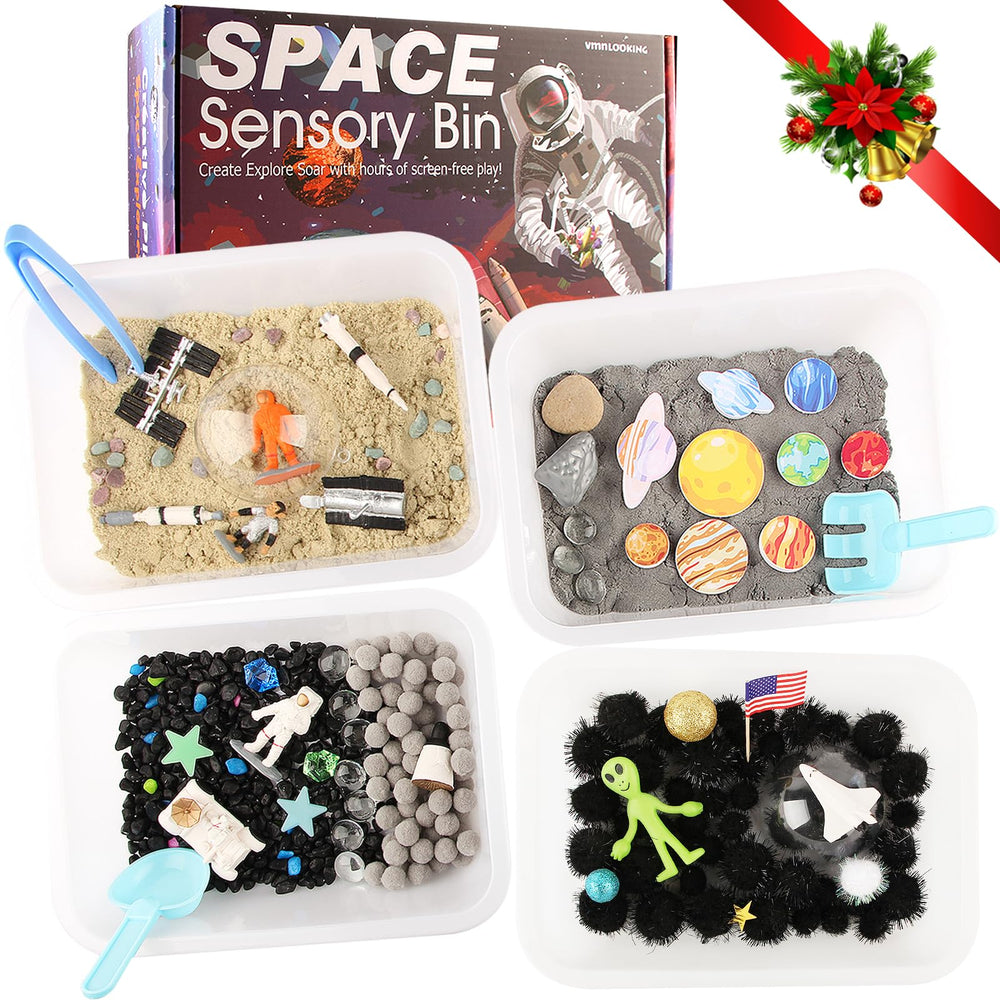 VMNlooking Space Bin with nine planets enhances tactile exploration.