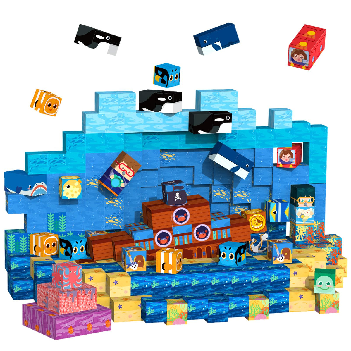 VNLINA magnetic blocks form a submarine scene to spark imaginative play and storytelling