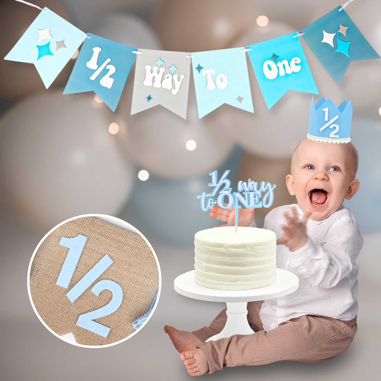 Vnysh blue birthday hat with soft elastic for comfy photo ops