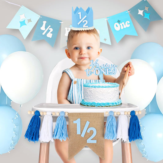 Vnysh halfway-to-one banner preassembled for quick party styling