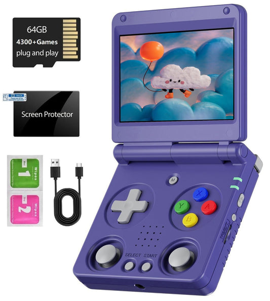 Voacle RG34XXSP foldable handheld front view enables portable retro gaming on the go.
