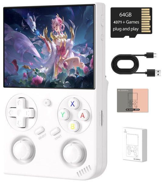 Voacle RG35XX Pro front view showing ergonomic handheld design for long gaming sessions.