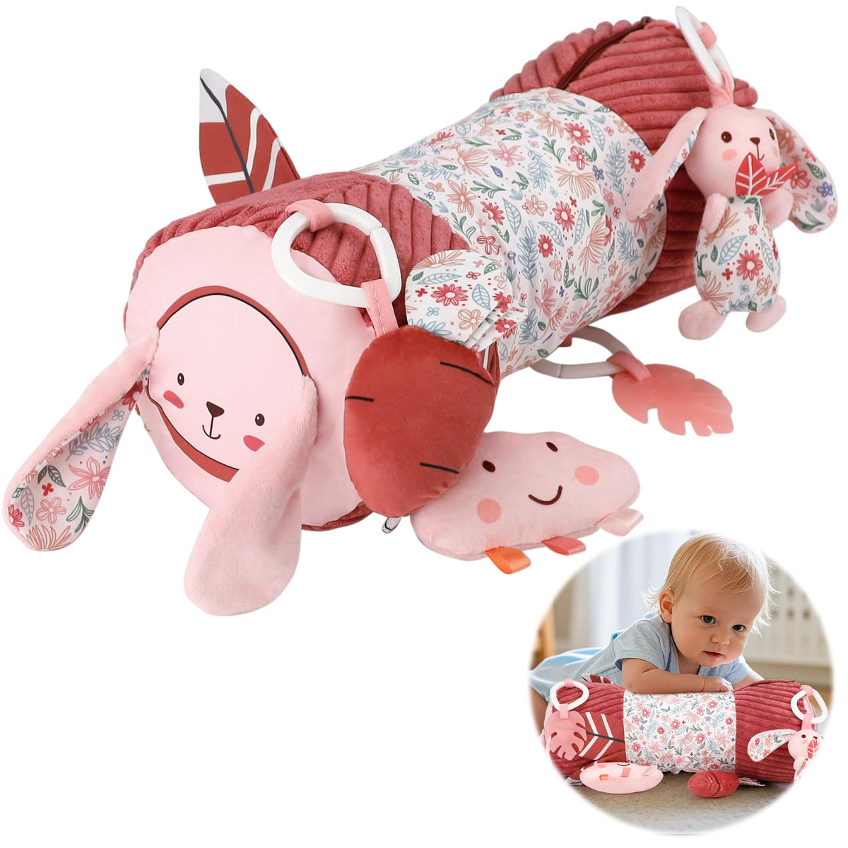 vocheer tummy time pillow inflatable pink rabbit supports tummy time and keeps toys within reach