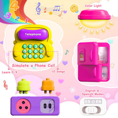 VOILBTOY Busy Board supports bilingual learning in English and Spanish.