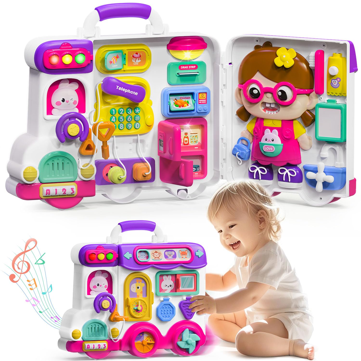 VOILBTOY Busy Board with colorful cartoon design promotes engaging early learning.