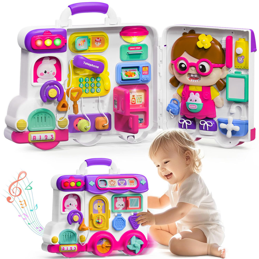 VOILBTOY Busy Board with colorful cartoon design promotes engaging early learning.