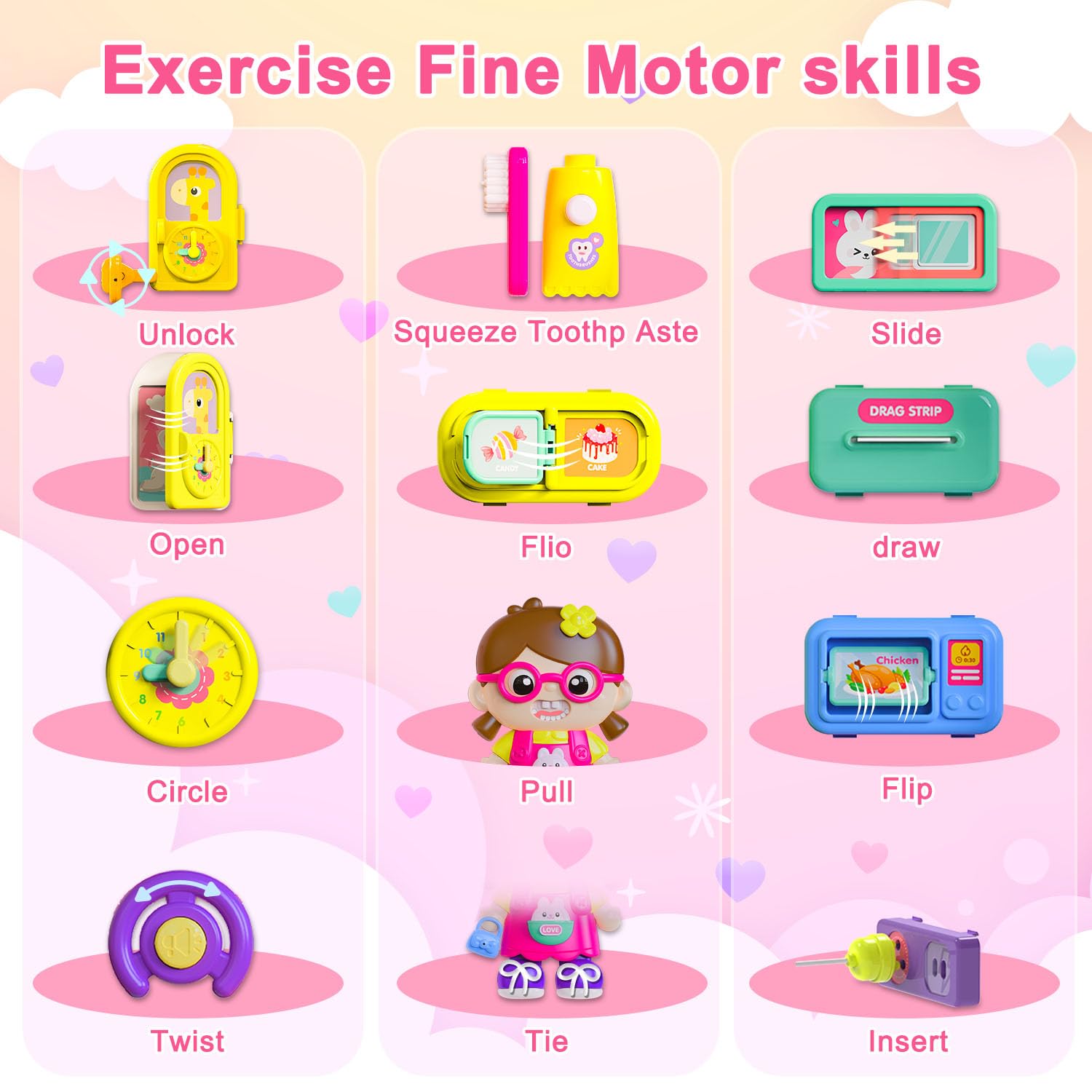 VOILBTOY Busy Board offers fine motor activities and hand-eye coordination tasks.