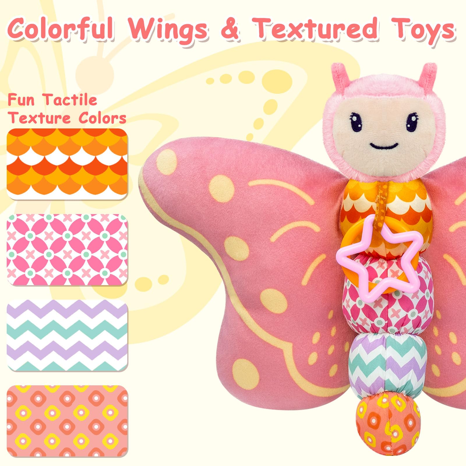 VOILBTOY butterfly tail bell adds gentle rattle for newborns.
