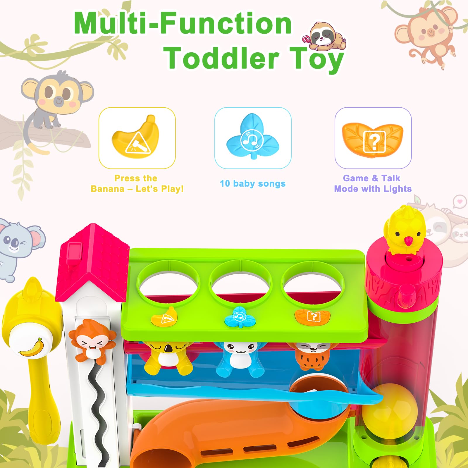 VOILBTOY musical ball drop toy sloth scene encourages curious Q&A learning.