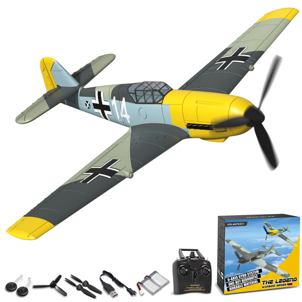 VolantexRC BF109 fighter front cockpit view highlights realism for enthusiasts.