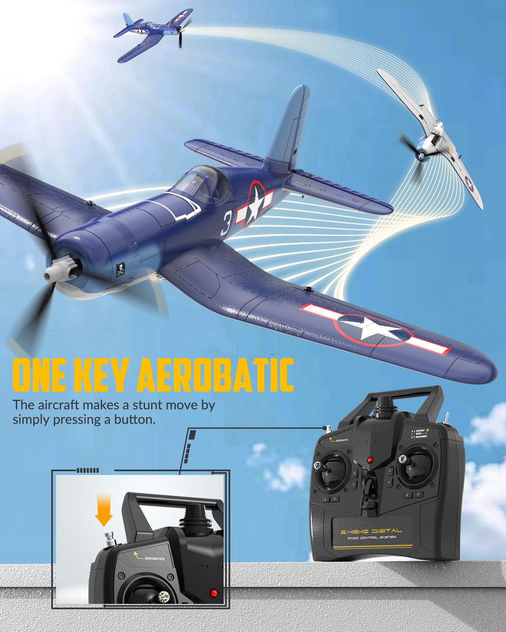 VolantexRC F4U Corsair gyro stabilizer enhancing control during flight