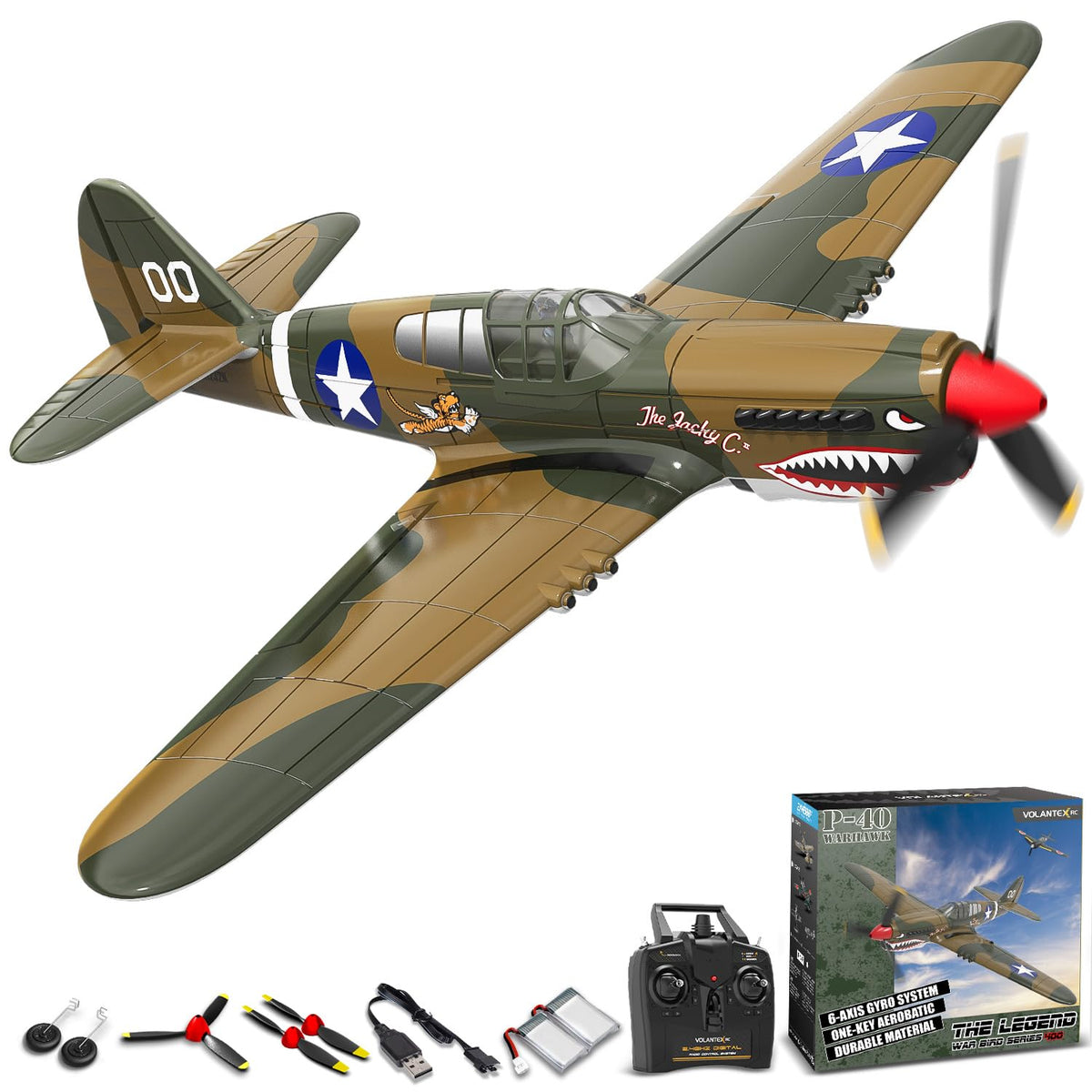 VolantexRC P40 fuselage assembled for quick takeoff.