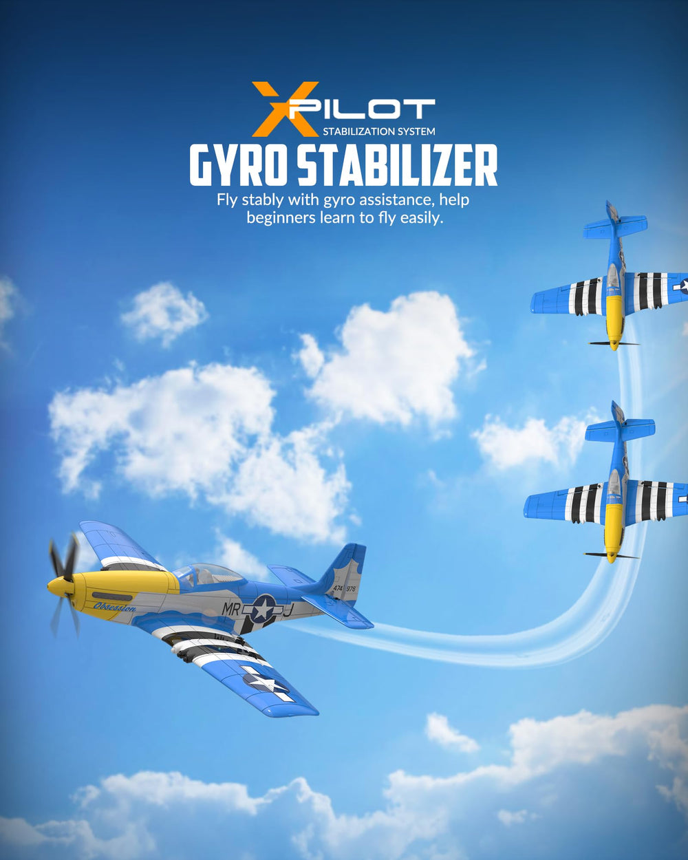 VolantexRC P-51D Mustang assembly box image, quick-start packaging for easy setup