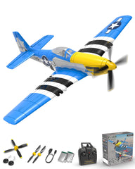 VolantexRC P-51D Mustang front view shows stable beginner-friendly takeoff