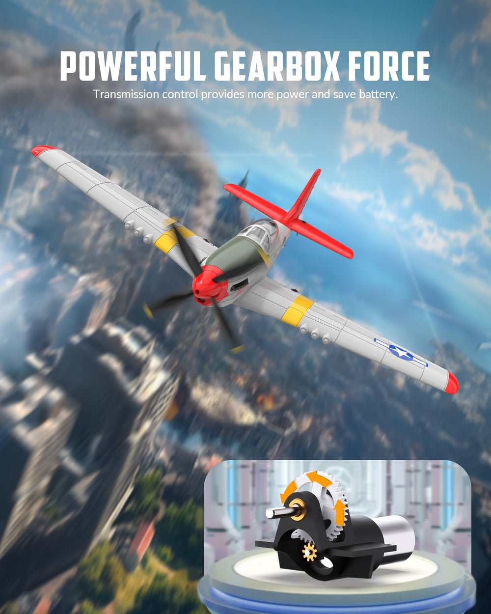 VolantexRC P51D Mustang Red ready-to-fly package, ideal for quick sessions outdoors.