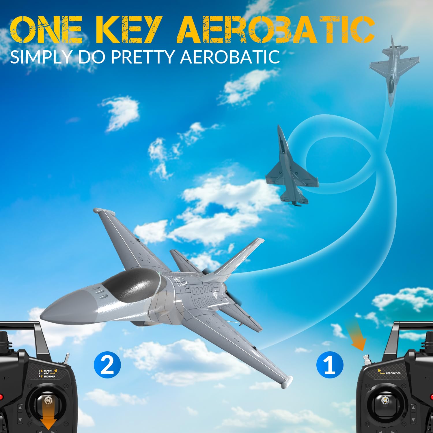 Outdoor flight setup with VolantexRC jet plane in open space.