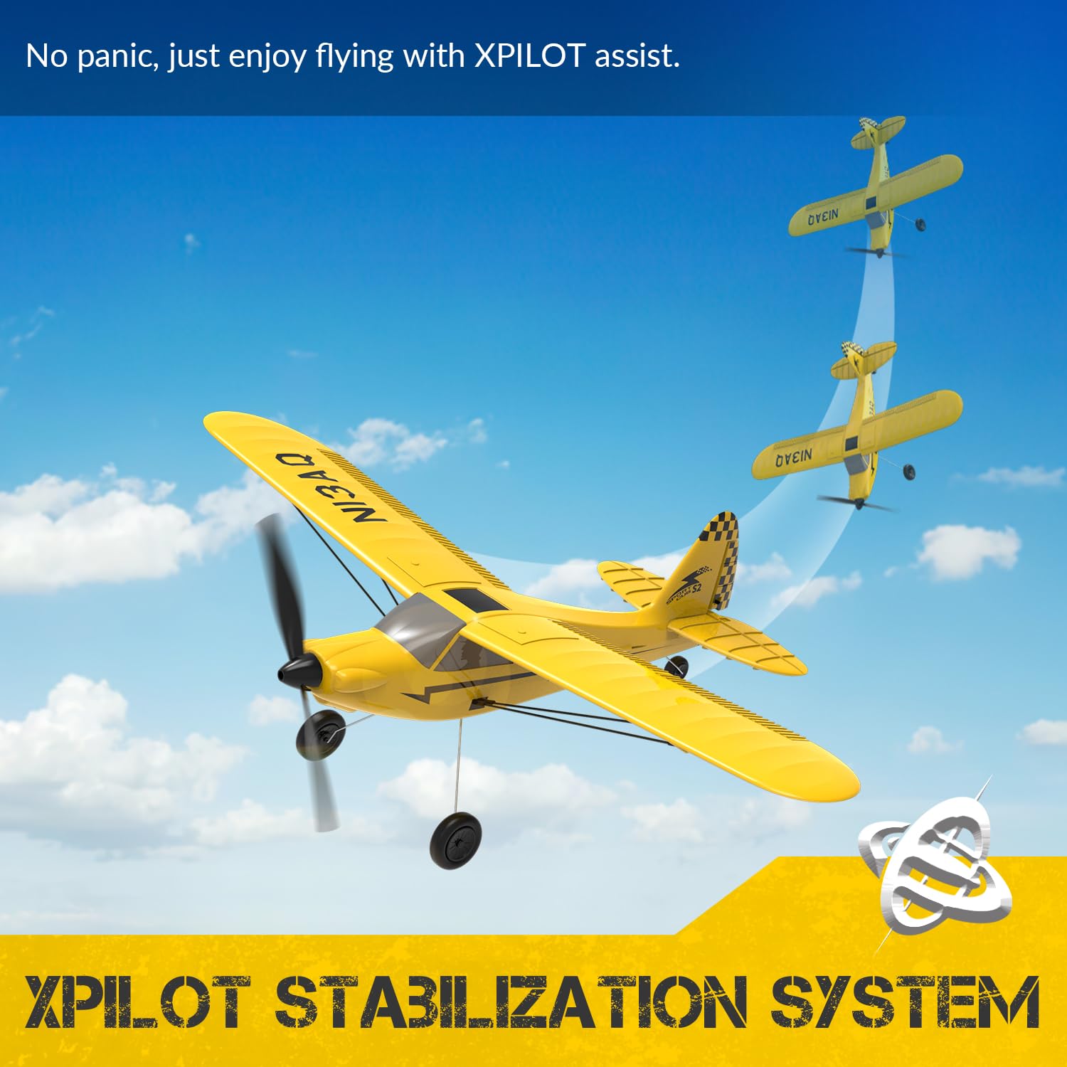 VolantexRC Sport Cub yellow side view; durable foam for outdoor flights
