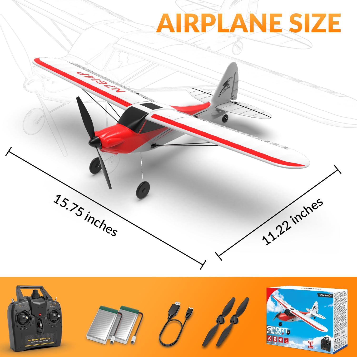 VOLANTEXRC Sport Cub RC Plane 6-axis gyro stabilizer for smooth flights.