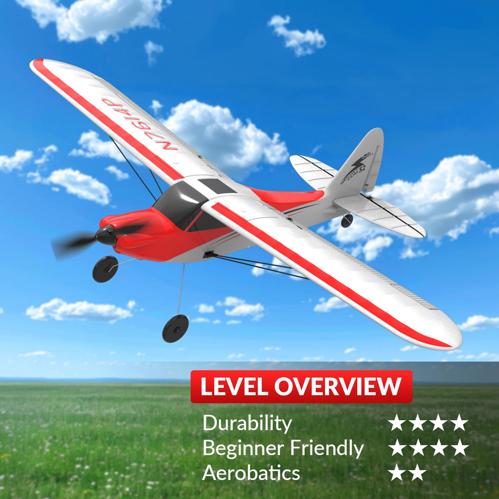 VOLANTEXRC Sport Cub RC Plane rear view emphasizing prop saver and safety.