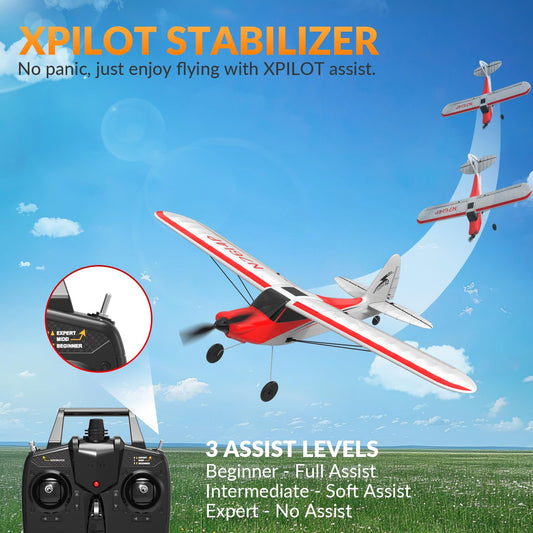 VOLANTEXRC Sport Cub RC Plane side view showing compact, portable trainer for outdoors.