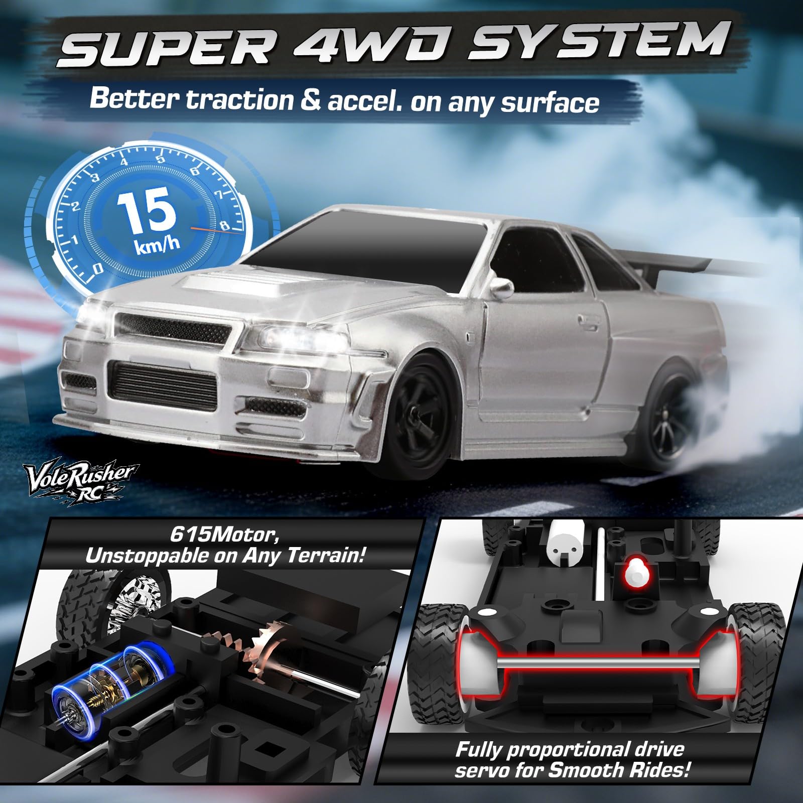 VoleRusher RC 1/43 mini drift car cones and tire sets included for practice.