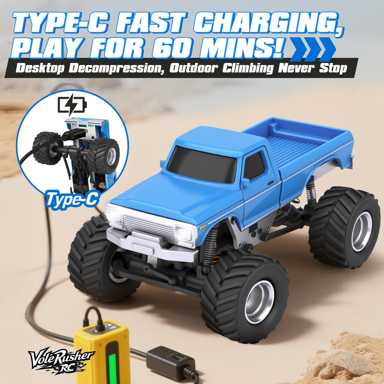VoleRusher RC 4WD Edition remote controller illustrates ready-to-run setup for immediate fun.