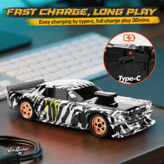VoleRusher RC drift car wheel-set image highlights grip tires for versatile racing.