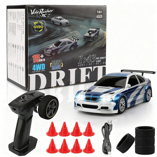 VoleRusher RC gyro mini drift car front view showcasing stable indoor drifting.