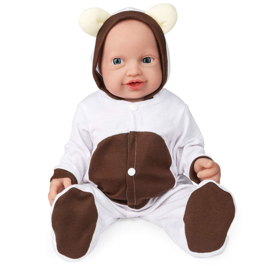 Vollence 14-inch silicone baby doll face close-up showing lifelike features and soft skin for cuddling