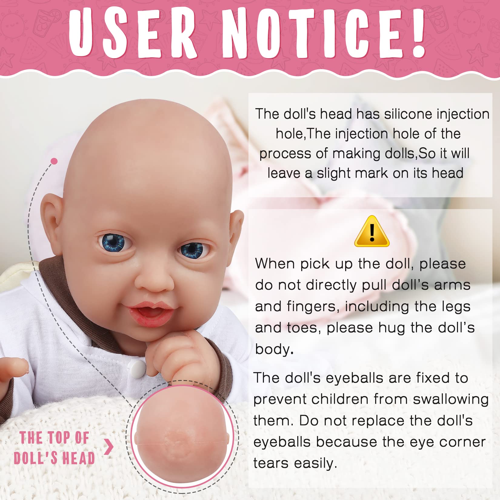 Vollence 14-inch doll in a bathtub setting to illustrate waterproof design