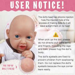 Vollence 14-inch doll in a bathtub setting to illustrate waterproof design
