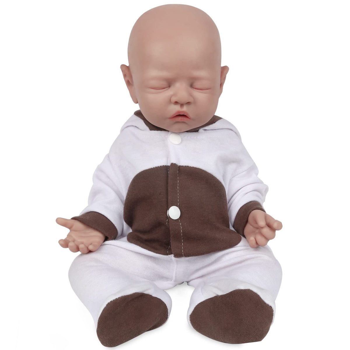 Vollence 18-inch eyes-closed silicone baby doll face showcasing realistic expression for nurturing play.