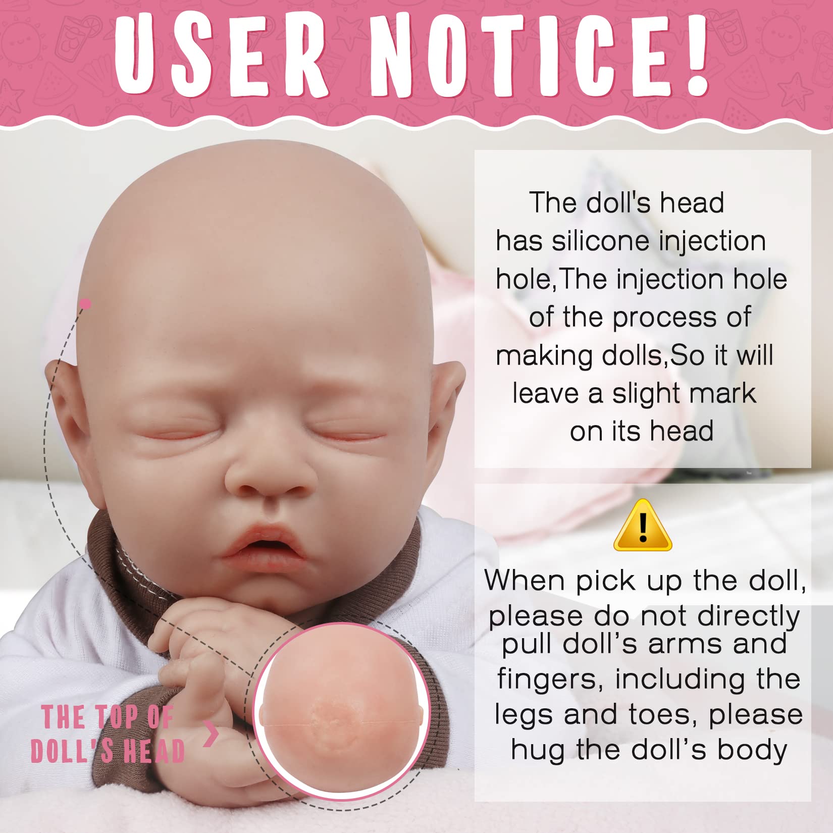 Vollence full silicone baby doll body highlighting weighted heft for authentic handling.
