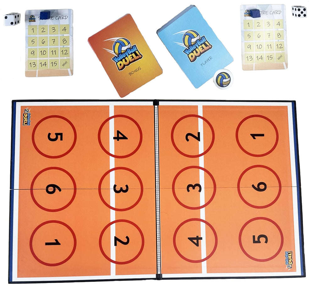 Volleyball Duel bonus cards and dice introduce dynamic, exciting turns during gameplay.