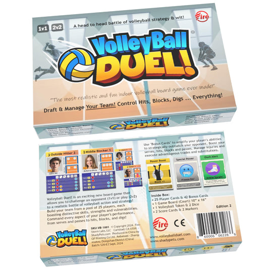 Volleyball Duel showcases 25 player cards with diverse strengths for strategic drafting.