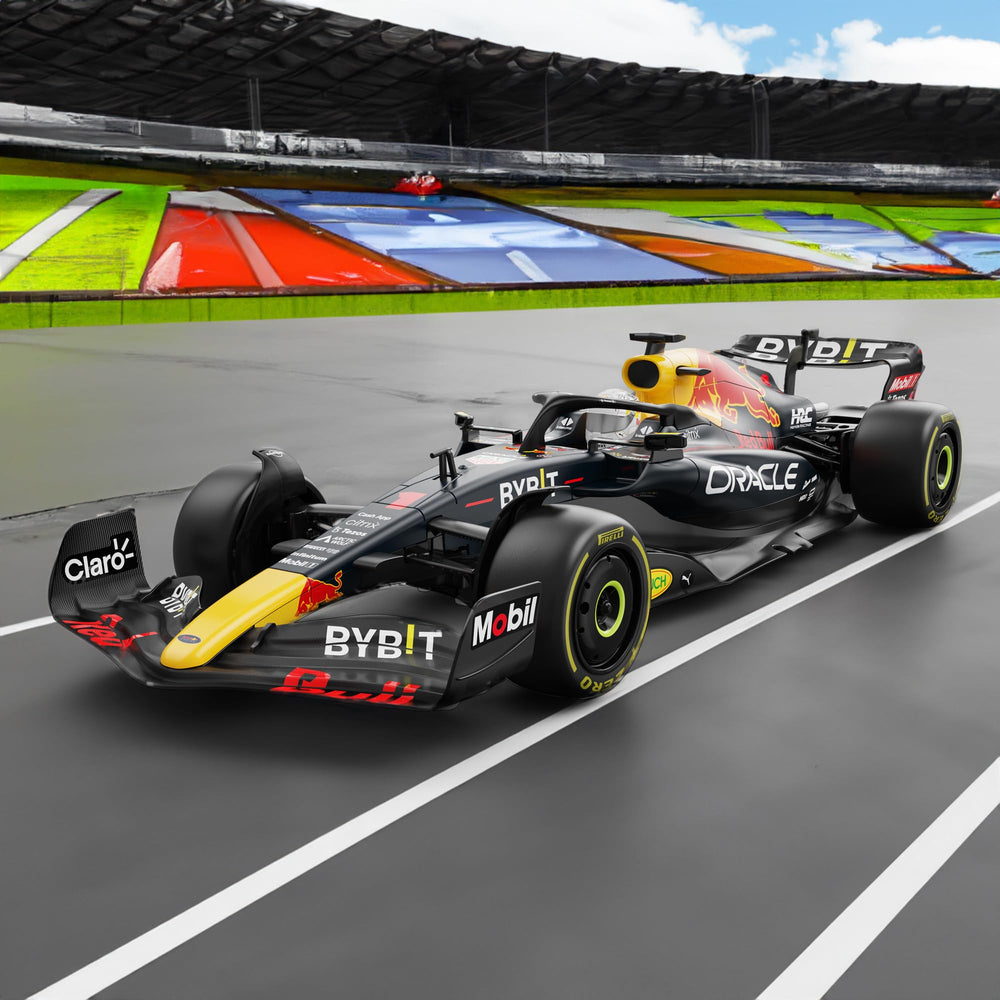 Voltz Toys F1 RB18 assembly area hints at ready-to-run setup.