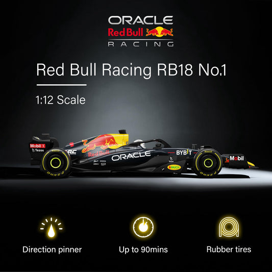 Voltz Toys F1 RB18 side view highlights sleek profile for dynamic display.