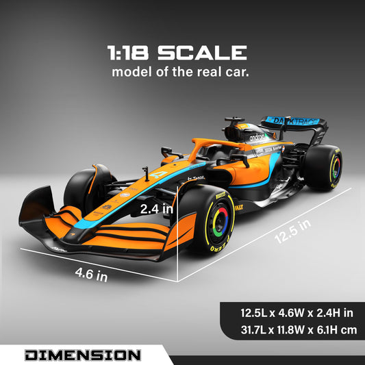 Voltz Toys McLaren F1 MCL36 rear view highlighting grip tires and authentic details for display