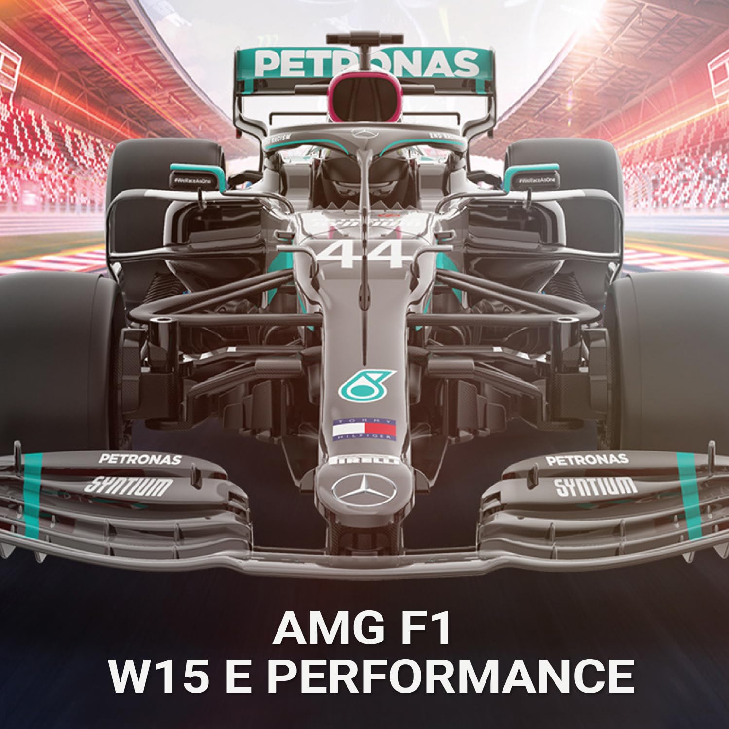 Voltz Toys Mercedes-AMG F1 W15 RC car packaging shows ready-to-run setup for quick play.