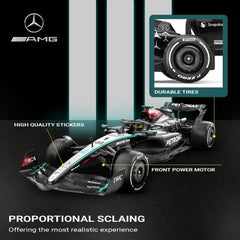 Voltz Toys Mercedes-AMG F1 W15 RC car remote control enables precise navigation on smooth surfaces.