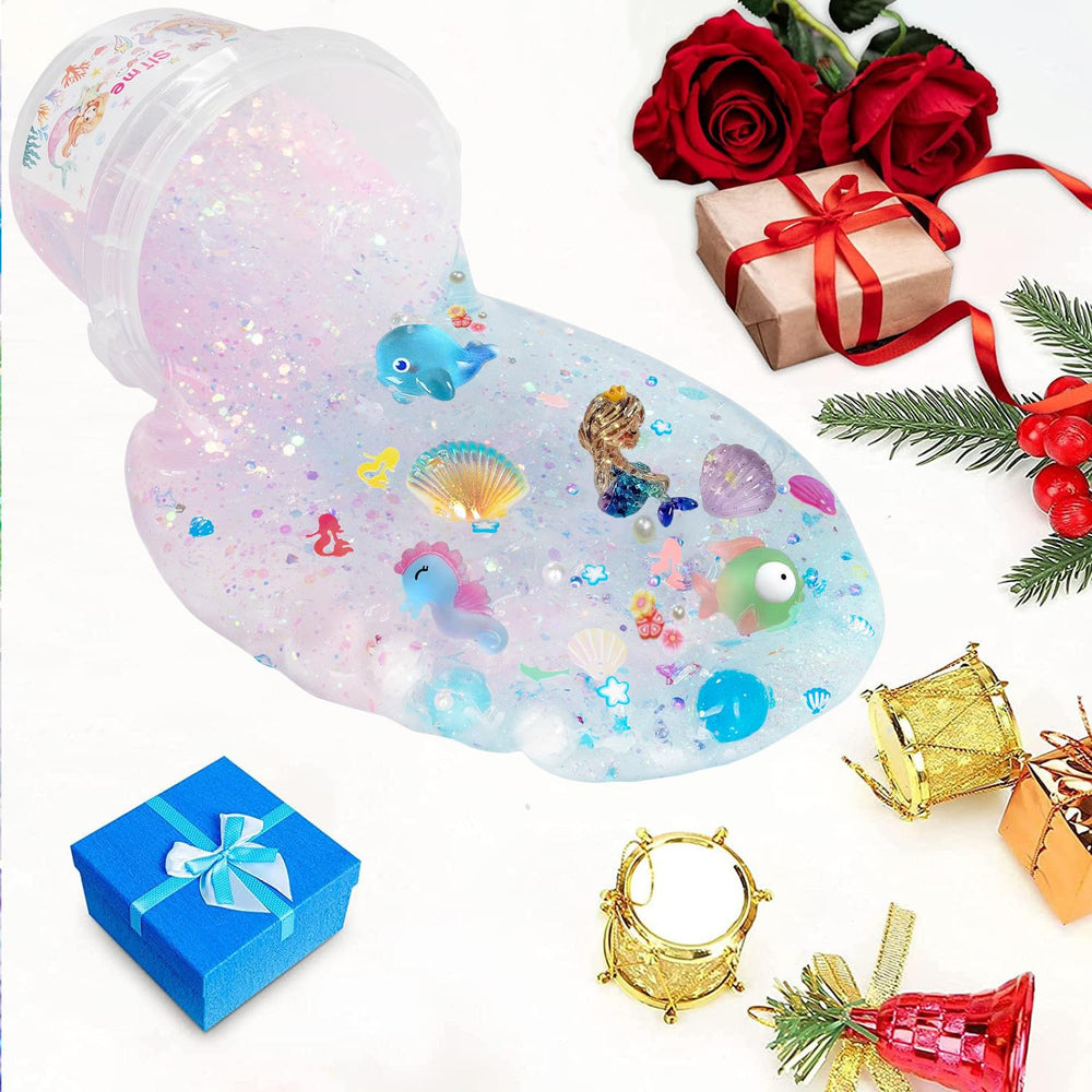 Vomkela Mermaid Slime Kit blue cloud slime stretches softly during play.