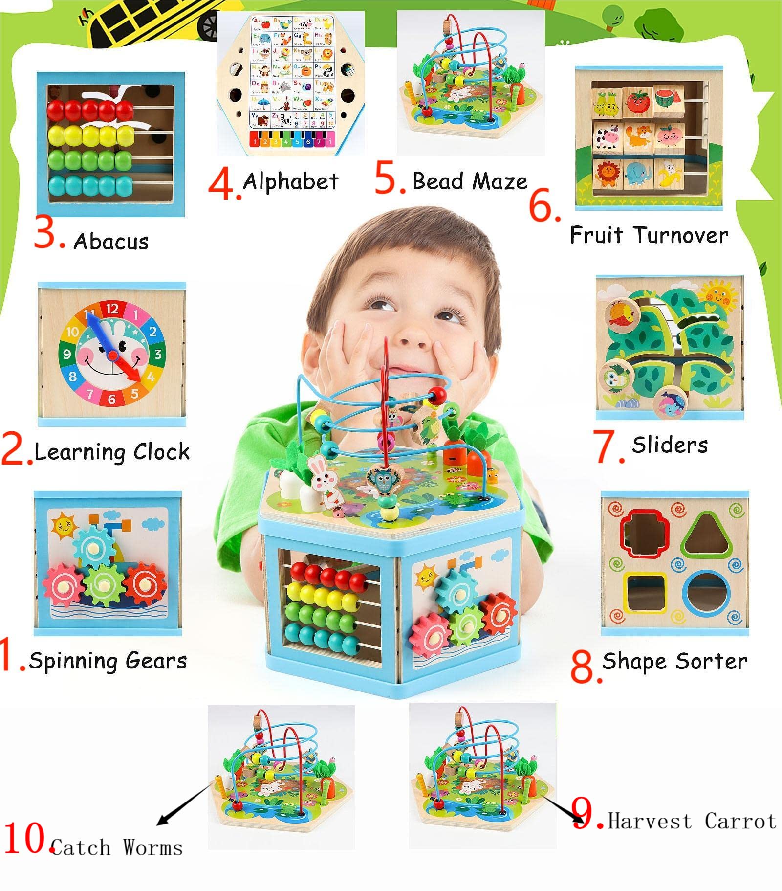 Vomocent cube spinning gears helps logical thinking and problem solving in toddlers.