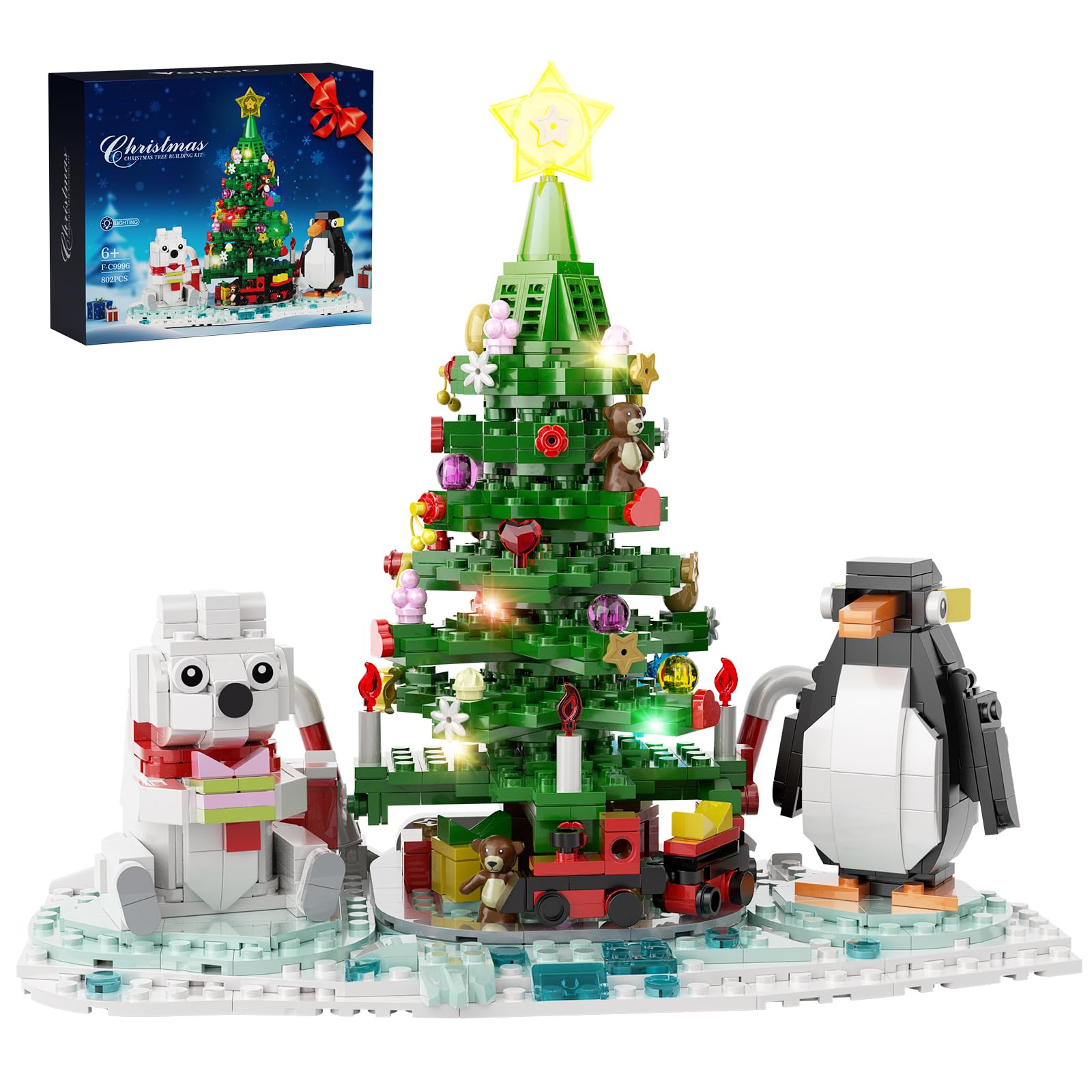 Vonado Christmas tree building kit with LED lights for festive display