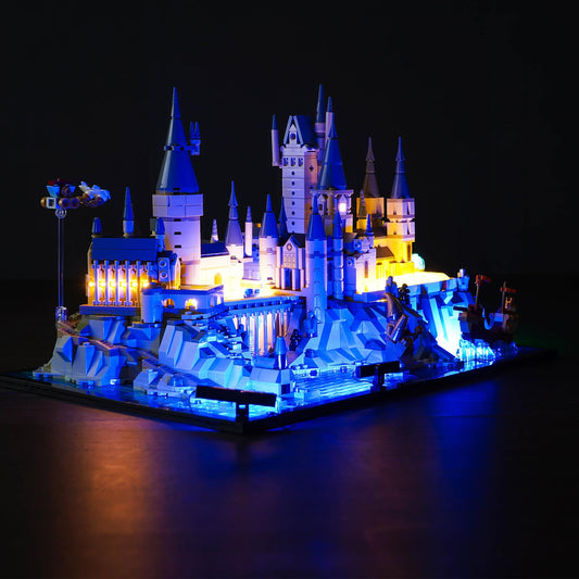 VONADO Hogwarts Castle LED kit front view with bright display-ready lighting