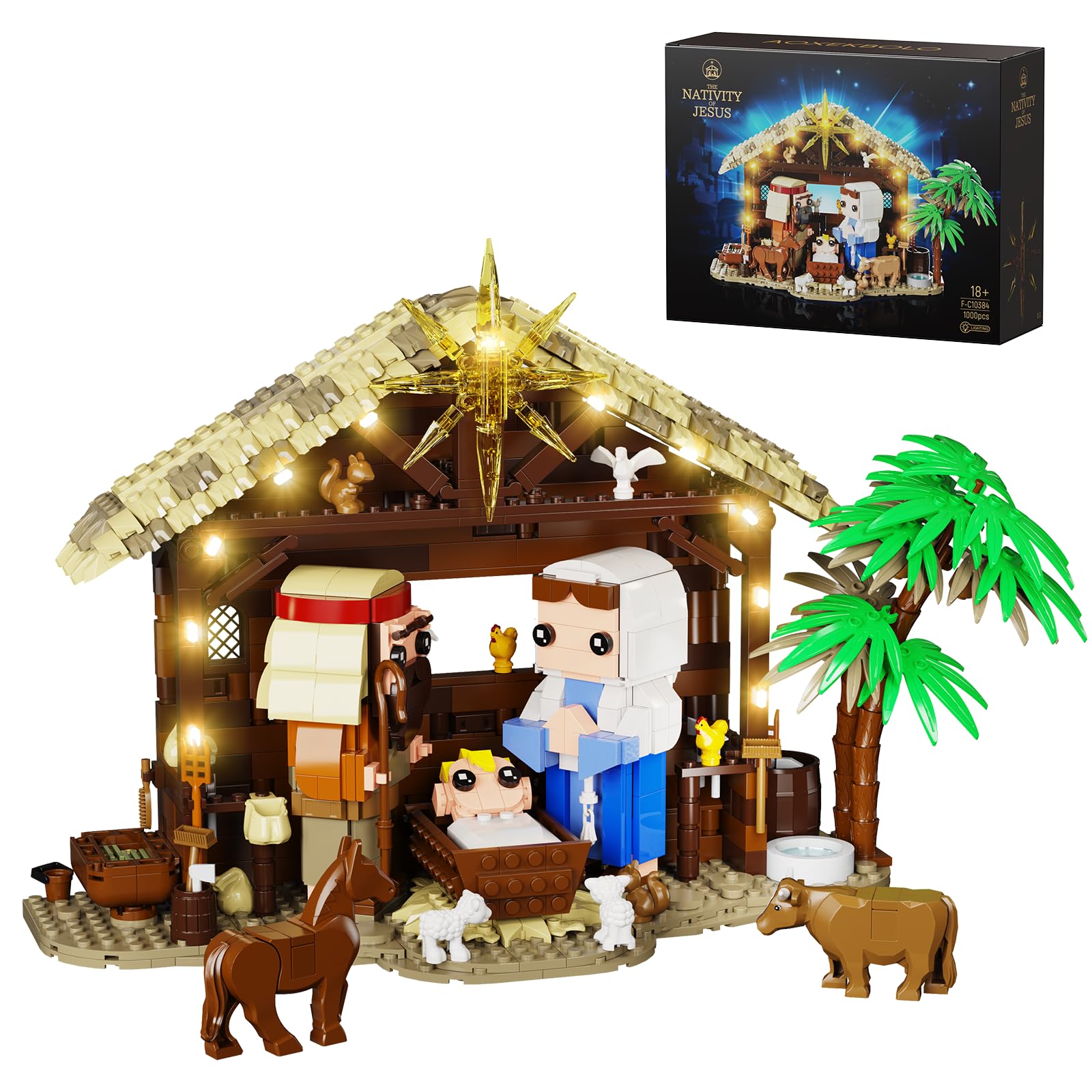 VONADO Jesus Nativity figures with LED light illuminate the sacred scene.