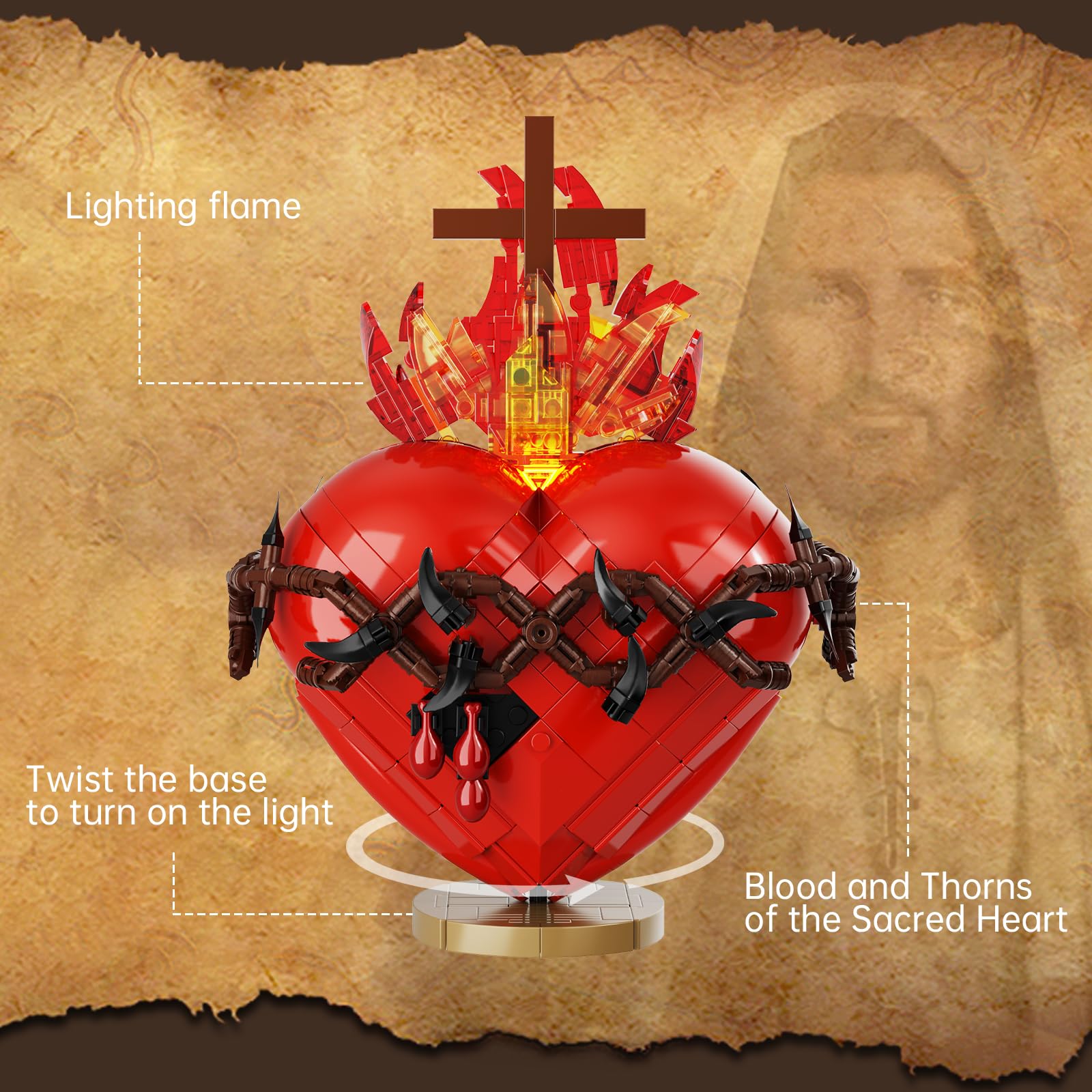 VONADO Sacred Heart Flame and Cross top adds gentle illumination